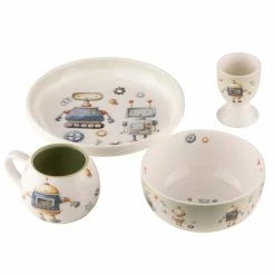 Ashdene Robots 4 Piece Kids Breakfast Set Green