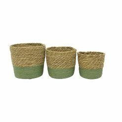 Stoneleigh Roberson Set Of 3 Webster Baskets Natural & Green