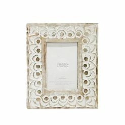 Stoneleigh Roberson Peacock Feather Carved Photo Frame 4x6" White Wash