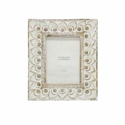 Stoneleigh Roberson Peacock Feather Carved Photo Frame 5x7" White Wash