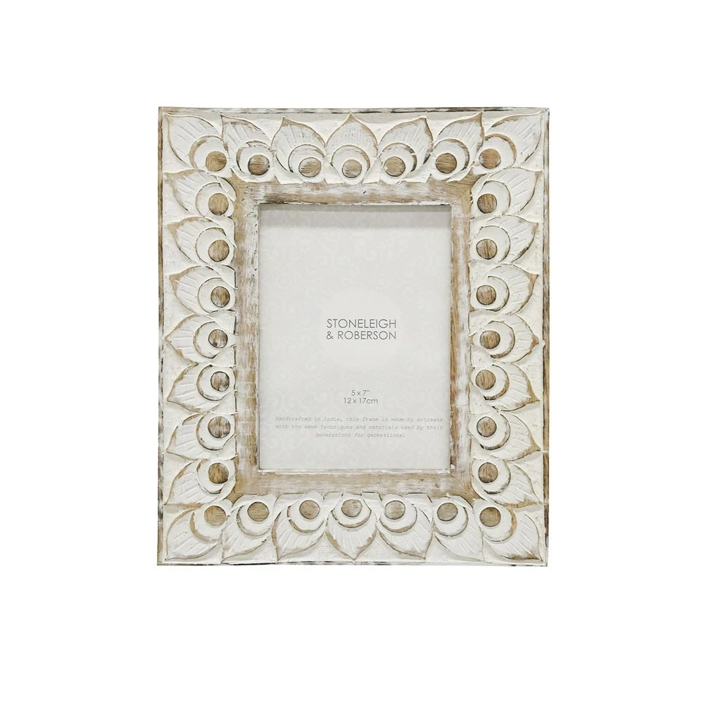 Stoneleigh Roberson Peacock Feather Carved Photo Frame 5x7" White Wash 3 Stoneleigh Roberson Peacock Feather Carved Photo Frame 5x7" White Wash