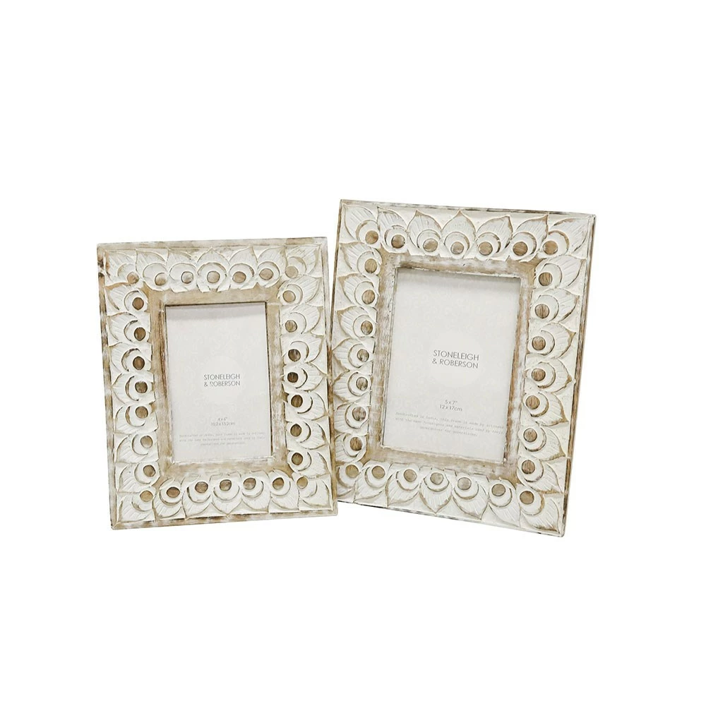 Stoneleigh Roberson Peacock Feather Carved Photo Frame 5x7" White Wash 4 Stoneleigh Roberson Peacock Feather Carved Photo Frame 5x7" White Wash - Image 2