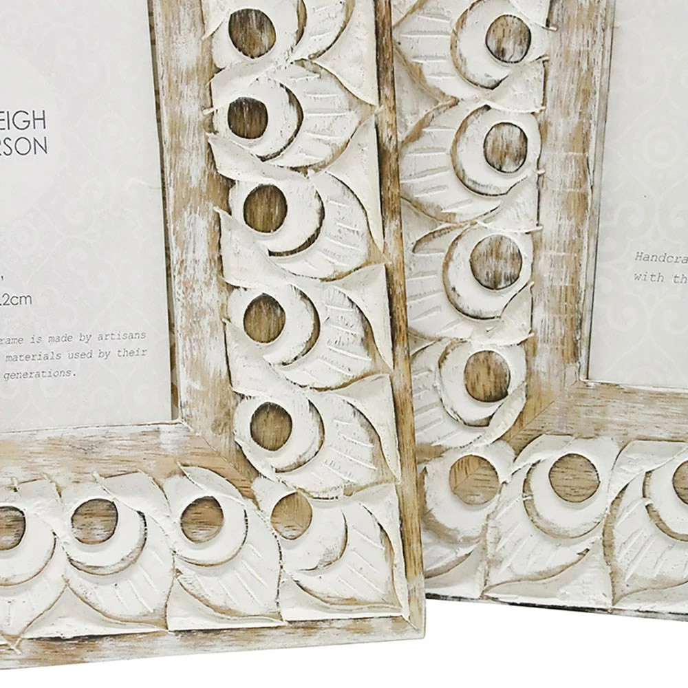 Stoneleigh Roberson Peacock Feather Carved Photo Frame 5x7" White Wash 5 Stoneleigh Roberson Peacock Feather Carved Photo Frame 5x7" White Wash - Image 3