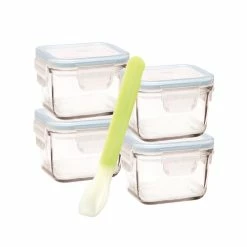 Glasslock 5 Piece Baby Food Container Set Square With Silicone Spoon 210ml