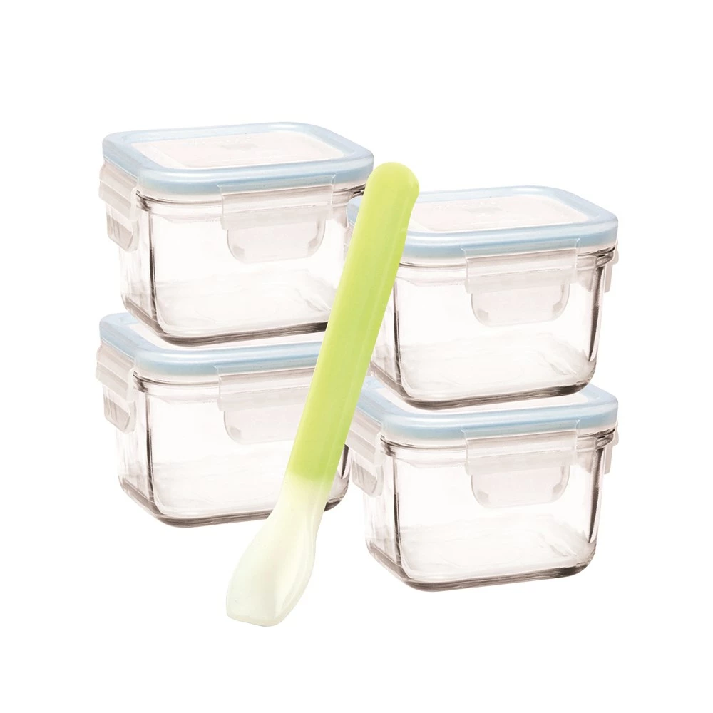 Glasslock 5 Piece Baby Food Container Set Square With Silicone Spoon 210ml 3 Glasslock 5 Piece Baby Food Container Set Square With Silicone Spoon 210ml