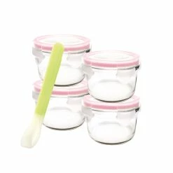Glasslock 5 Piece Baby Food Container Set Round With Silicone Spoon 165ml