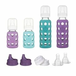 Lifefactory 10 Piece Glass & Silicone Baby Bottle Starter Set 120ml/265ml Multicolour